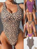 Sexy Leopard Print One-piece Backless Swimsuit for Women V-neck Monokini Bikni 2026 Summer Beach Vacation Slim Swimwear New