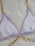PU Faux Leather Bikinis Wrap Around Diamond Bikini Women Swimsuit Female Swimwear Two-pieces Bikini Set Halter Bathing Suit Swim