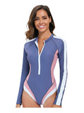 Long Sleeved Sun Protection One-piece Sports Swimsuit for Women High Elasticity Slim Zipper Sports Bikini Monokini Surfing Suit