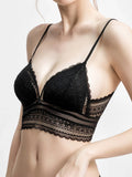 Low Back Bra for Women Deep V Low Cut Backless Bralette floral triangle wire free bralette French underwear