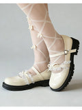 2026 Plus size 47 Sweet Blue Lace Ruffles Mary Janes Shoes Women Gothic Black Bow Knot Cute Lolita Cosplay Flats Casual Shoes