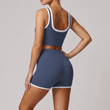 Summer Color Contrast Yoga Suit Women Shock-absorbing Sports Bra High Waist Hip Lifting Shorts Training Running Fitness Outfits