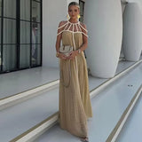 Summer Sleeveless Party Dress, Women Loungewear O-Neck Hollow Out Party Dress, Solid Color Patchwork Beach Style Ladies Dress