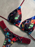 Print Halter Braided Rope Mini Thong Bikini Female Swimsuit Women Swimwear Two-pieces Bikini Set High Cut Bathing Suit Swim Lady