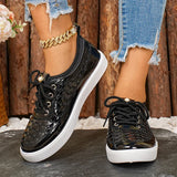 Black Pu Leather Platform Sneakers Women Plus Size 43 Soft Sole Lace Up Flats Woman 2026 Comfort Anti Slip Casual Shoes Female