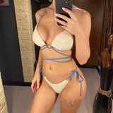 New Wrap Around Halter Wrinkled Bikini Women Swimwear Female Swimsuit Two-Pieces Bikini Set Bather Bathing Suit Swim Lady V4081