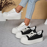 Korean Round Toe Platform Sneakers Women 2026 Autumn Lace Up Thick Bottom Vulcanized Shoes Woman Plus Size 43 Non Slip Sneakers
