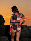 One Piece Sun Protection Swimwear 2026 Women Long Sleeved Print Swimsuit Female Sports Bather Swimming Bodysuit Beach With Pants