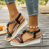 Fashion T-Strap Platform Sandals  Women New Mix Color Elastic Band Wedge Sandals Woman Summer Daily Open Toe Sandalias Female