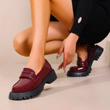 British Style Platform Loafers for Women Plus Size 43 Thick Heel Commute Work Shoes Ladies Comfort Thick Sole Pu Leather Shoes