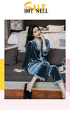 Pajamas gold velvet long sleeve lace cardigan set sexy home wear
