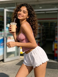 2026 Summer Women’s Lace Trim White Shorts Elastic Waist Casual Loose Lounge Shorts Wide Leg Short Pants