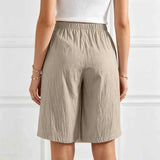 Women's Textured Wrap Skirt Shorts Solid Color Elastic Waist Midi Skort With Pocket Casual Loose Fit Layered A Line Summer Short