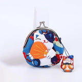 Portable Japanese Style Maneki Neko Coin Purse Flower Printing Lucky Cat Clutch Bag PU Wallets Card Holder Travel