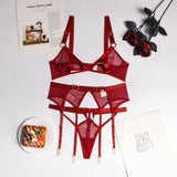women intimates sexo sheer lace bra+ garter belt+G-string thong sexy lingerie erotic hot bra briefs set
