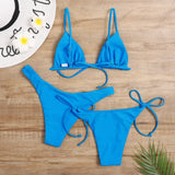Sexy 3 Piece Bikini Set Women Solid Blue Purple Push Up Bandage Triangle Swimsuit Brazilian Beach Bathing Suit Swumwear Biquini