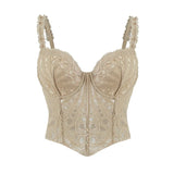 Sexy Lace Underwire Diamond Fishbone Crop Top Hot Girl Slim Fit Tank Top Women Top Deep V Suspenders Sleeveless Fashion J5O9