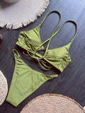 2026 Cross Back Hollow Out Bikini Women Swimsuit Female Swimwear Two-pieces Bikini Set High Cut Bather Bathing Suit Swim Lady