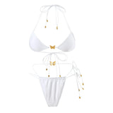 Solid Color Stretch Rope Butterfly Jewelry Bikini Sexy Split Triangle Bag Straps Swimsuit Women Maillot De Bain Femme 2 Pieces