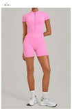 Half-zipper Slimming Yoga Jumpsuit Women Hollow Out Backless Sports One Piece Suits Short Sleeve Butt Lifting Tight Overalls