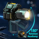 LED Headlamp Zoomable Motion Sensor Rechargeable 5 Mode COB Floodlight 180° Rotatable Waterproof Head Flashlight Fishing Camping