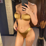 New Sexy Bandeau Strapless Bikini Female Swimsuit Women Swimwear Two-pieces Bikini set Padded Bather Bathing Suit Swim V4647D