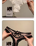 Women’s Flower Embroidery Sexy Thong Spicy Girl Lace Transparent Underpants Thin Summer Hollow Out Panties Bow Briefs