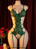 Women Sexy Lace Bodysuit Floral Backless Teddy Lingerie Sheer Mesh Hollow Out Strappy One Piece Nightwear