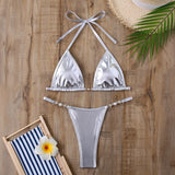 New Micro Bikini Set for Woman Chain Link Swimsuit Sexy Backless Neck Lace-up Bathing Suit Beachwear Female Push Up Swimwear