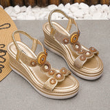 Fashion Crystals Wedges Heel Sandals Women Summer Chunky Platform Bohemian Sandalias Mujer Slip On High Heels Sandles Female 43