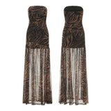 Women’s Tube Top Dress Bohemian Printed Strapless Mesh High Slit Long Dress Summer Evening Party Beach Sexy Club Dresses Summer