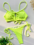 Sexy Strappy Lace Up Ribbed Neon Green Bikini Women Swimwear Female Swimsuit Two-piece Bikini set Hollow Out Bathing Suit Swim