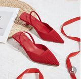 Plus Size 35-43 Women French Sandals Slippers New Fashion Breathable Non-slip Ladies Knit Soft Sole Single Shoes Green New 2026