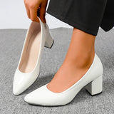 Plus Size 42 Pointed Toe Thick Heels Pumps Women Slip On Pu Leather High Heels Shoes Woman High Heeled Office Party Shoes Ladies
