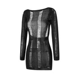 Women Autumn Ripped Knit Dress Long Sleeve Backless Bodycon Mini Dress Summer Fall Club Sexy E-Girl Dresses Female