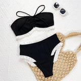 Bandeau Splicing Frilled Female Swimsuit High Waist Bikini Women Swimwear Two-Pieces Bikini Set Bather Bathing Suit Swim V7039