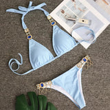 Luxury Rhinestone Bikini Women 2025 Sexy Orange Yellow Crystal Diamond Push Up Thong Swimsuit Beach Bathing Suit Tanga Swimwear