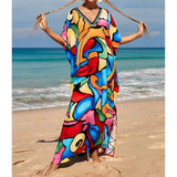 2026 New Colorful Kaftan Tunic Beach Dress Beach Wear Beachwear Beach Cover Up Cover-upsLoose Maxi Dress Female Women V4428