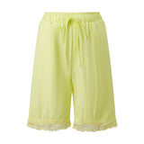 Fashion Women's Loose Shorts Drawstring Elastic Waist Lace Trim Wide Leg Mid Pants Summer Casual Lounge Out Going Shorts