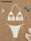 Coconut tree Printed Halter Bikini Female Swimsuit Women Swimwear Two-Pieces Bikini Set Padded Bather Bathing Suit Swim V7308