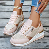 Plus Size 44 Wedges Sneakers Women Fashion Pink Gold Lace Up Platform Sports Shoes Woman Non Slip Thick Bottom Vulcanized Shoes