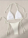 sexy milky ribbed halter micro mini bikini sets two pieces tie women thong swimsuit female bathing suit swimwear biquini