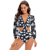 TW Sexy High Waist One Piece Swimsuit Women V Neck 2024 Long Sleeve Bathing Suit Brazilian Swimwear Monokini Summer Beachwear