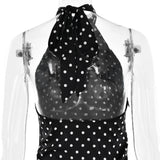 FDYOUI Woman Clothes Halter Sleeveless Polka Dot Satin Short Dress 2026 Summer Sexy Bandage Backless Mini Evening Party Dresses