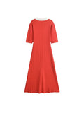 Foridol Red Knitted Polo Dress Autumn Winter Women Dress Casual Elegant Maxi A-line Hollow Out  Dress Slim Christmas Party