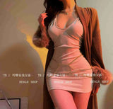 Slip Sweet Mini Dress Tank V Neck Babes Backless Bare Ass Cosplay House Fairy Sweet Korean Women Tops 2022 Summer P7M8