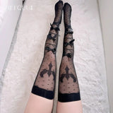 Summer New Anime Bow Long Tube Silk Socks Kawaii Cute Pantyhose Long Tube Personalized Female Mesh Lace Sheer Korean CPYH