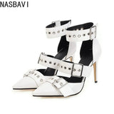 NASBAVI Black Punk Gothic High Heels Sexy Plus Size Pointed Toe Fashion Buckle Rivet Women Pumps Wedding Shoes Stiletto Heels