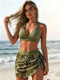 Women's one-piece swimsuit, conservative lace-up swimsuit, belly-covering slimming printed swimsuit