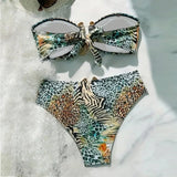 S - XL Sexy Leopard Printed Bandeau Bikini Female Swimsuit Women Swimwear Two-Pieces Bikini Set Bather Bathing Suit Swim V7541